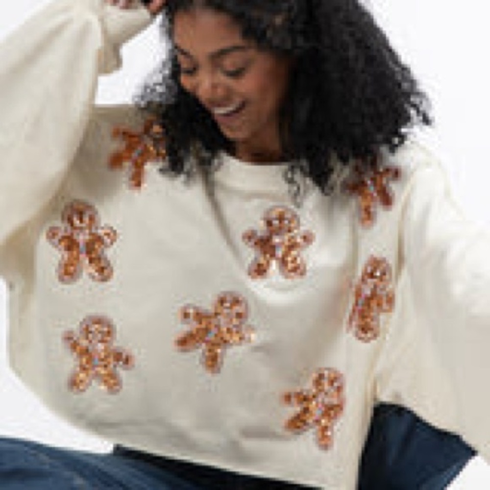 Pink Lily Cream crop top gingerbread Sweater